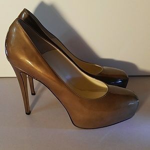 Brian Atwood Tan Nude Patent Leather Platforms